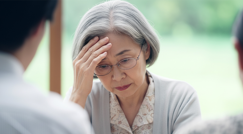 物忘れで悩む高齢者のイラスト